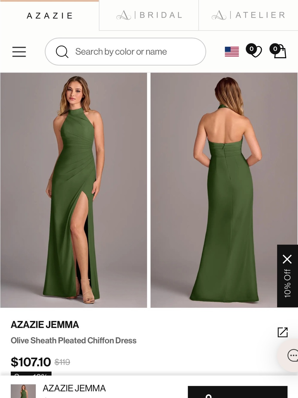 Azazie Olive Halter Sheath Maxi Dress